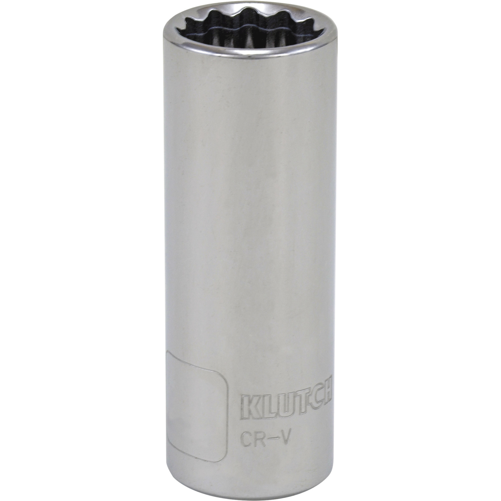 Klutch 1/2in.-Drive Deep Socket, 12-Pt., Metric, 19mm, Chrome Vanadium Steel